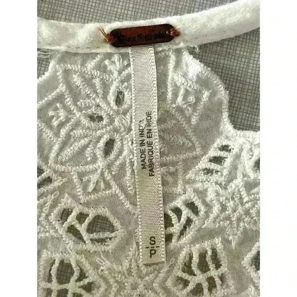 Free People Sz S Sun Moon Tunic Dress Ivory Mini Ruffle Embroidery Prairie Fairy - Picture 13 of 15